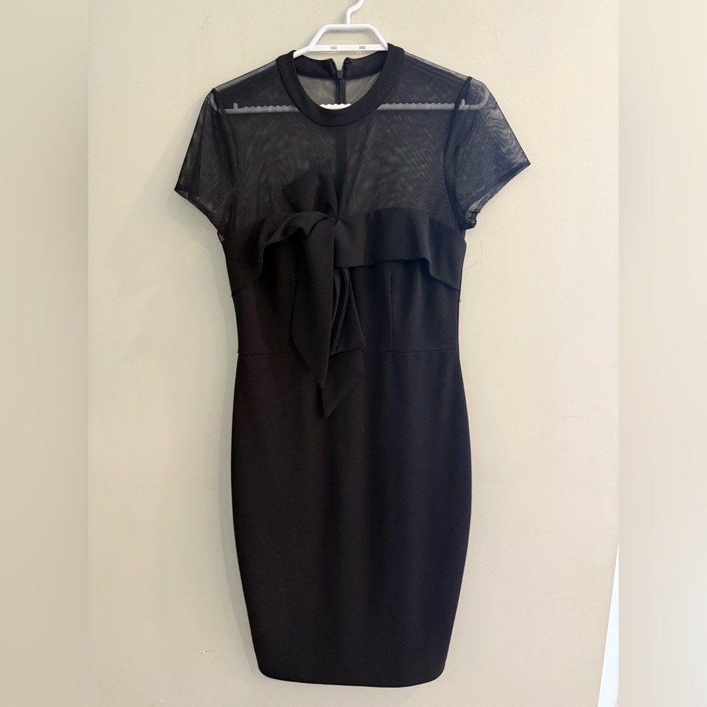 JS Collections Black Mini Dress with Sheer Overlay